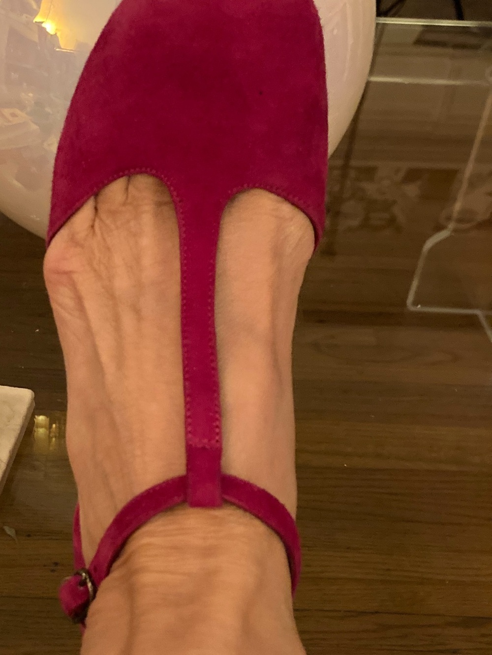 T-Strap Suede Heel in Magenta